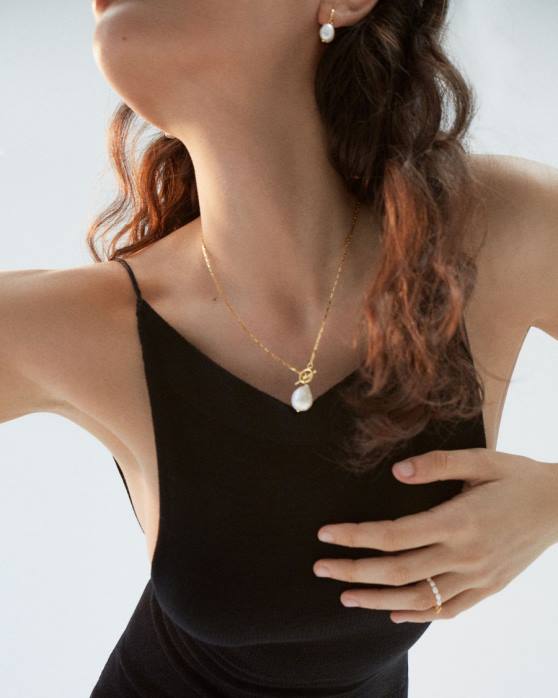 femmes or P64N1135 Alohas chaîne de perles - anneau de perles d'or