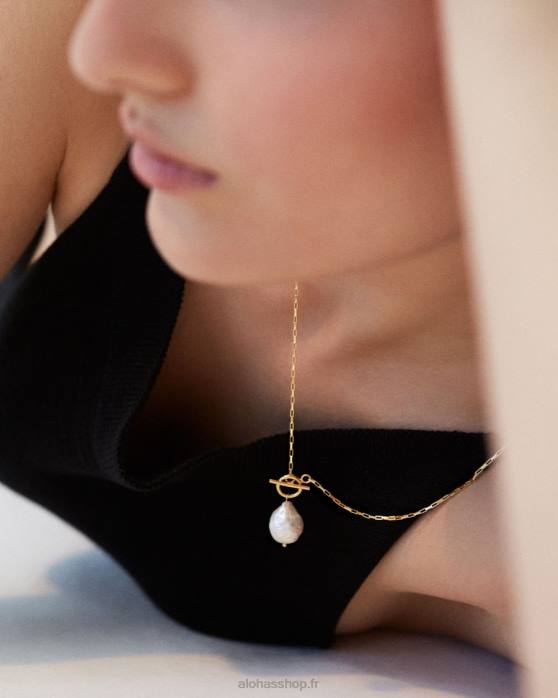 femmes or P64N1029 Alohas larme - collier de perles et d'or