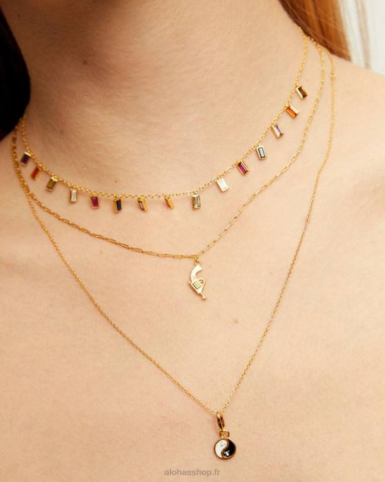 femmes or P64N1110 Alohas aquarius - collier en or avec pierres précieuses multicolores