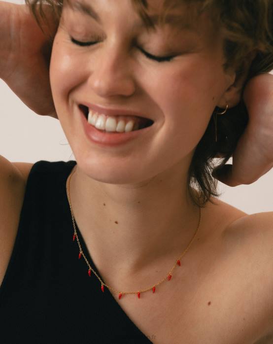 femmes rouge P64N1112 Alohas jalapeno - collier or et rouge