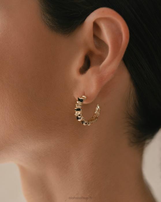 femmes noir P64N1062 Alohas météorite - boucles d'oreilles or et noir
