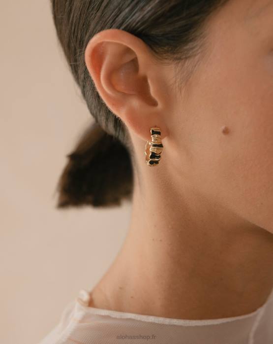 femmes noir P64N1062 Alohas météorite - boucles d'oreilles or et noir