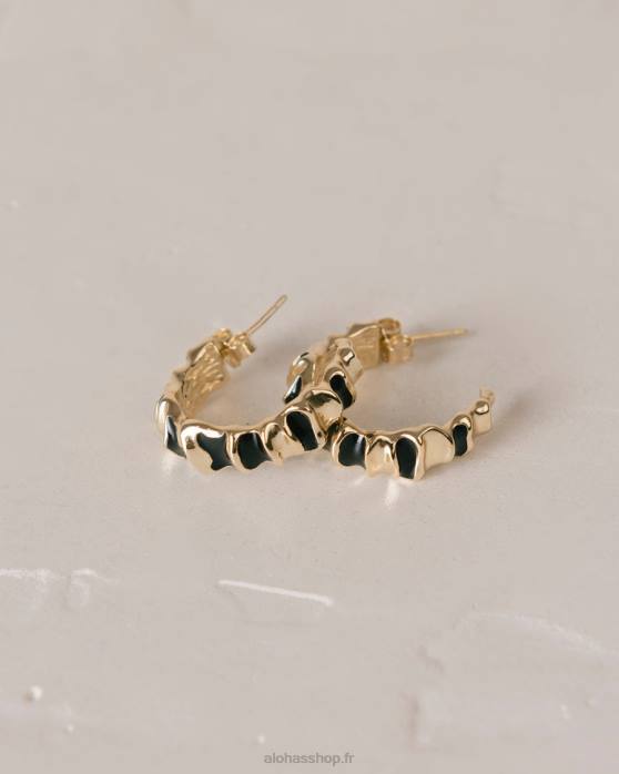femmes noir P64N1062 Alohas météorite - boucles d'oreilles or et noir