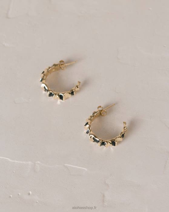 femmes noir P64N1062 Alohas météorite - boucles d'oreilles or et noir