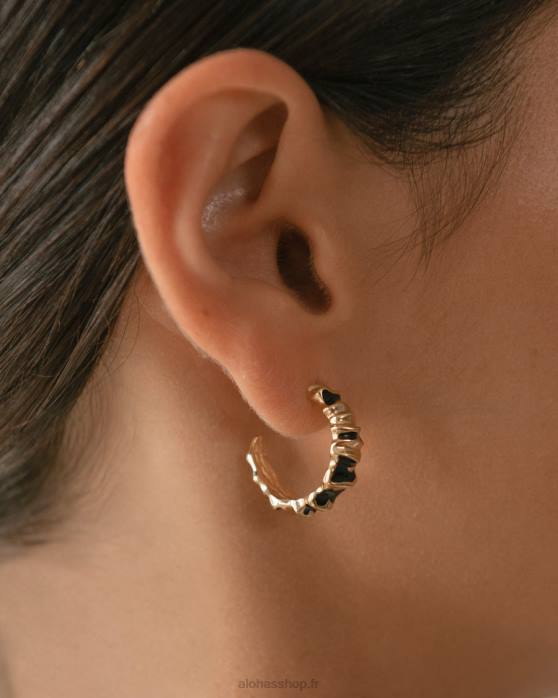 femmes noir P64N1062 Alohas météorite - boucles d'oreilles or et noir