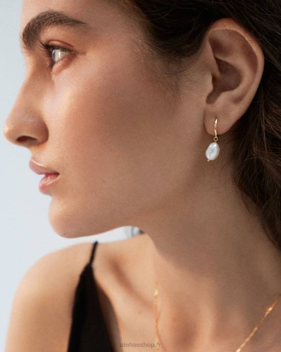 femmes or P64N1077 Alohas larme - boucles d'oreilles en perles et or