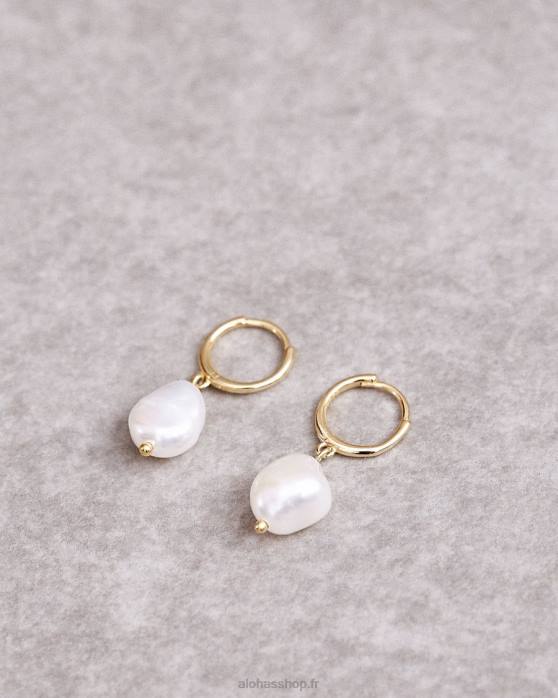 femmes or P64N1077 Alohas larme - boucles d'oreilles en perles et or