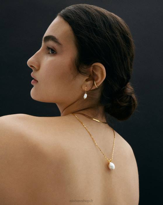 femmes or P64N1077 Alohas larme - boucles d'oreilles en perles et or
