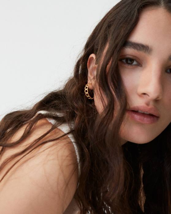 femmes or P64N1095 Alohas chaîne large - boucles d'oreilles dorées