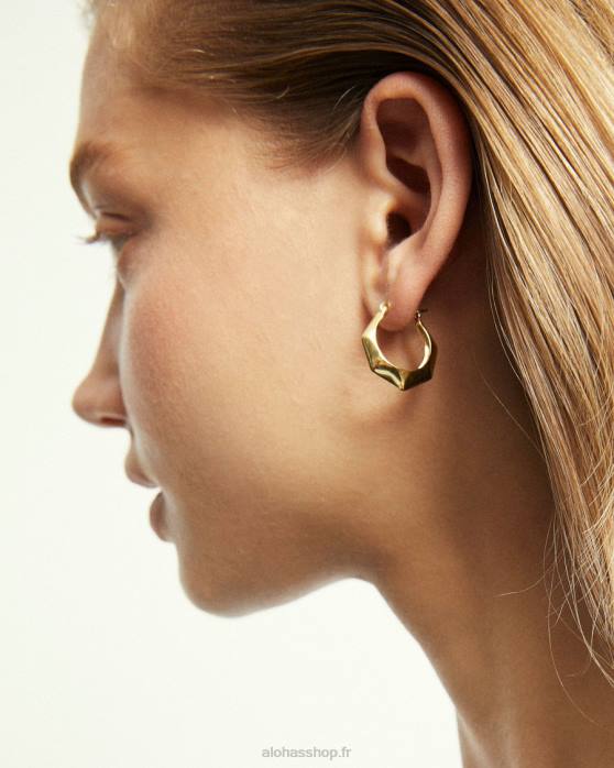 femmes or P64N1183 Alohas hexagone - boucles d'oreilles en or