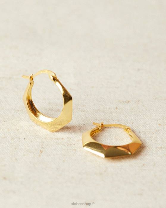femmes or P64N1183 Alohas hexagone - boucles d'oreilles en or
