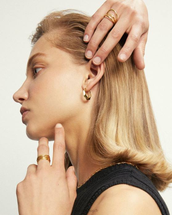 femmes or P64N1183 Alohas hexagone - boucles d'oreilles en or