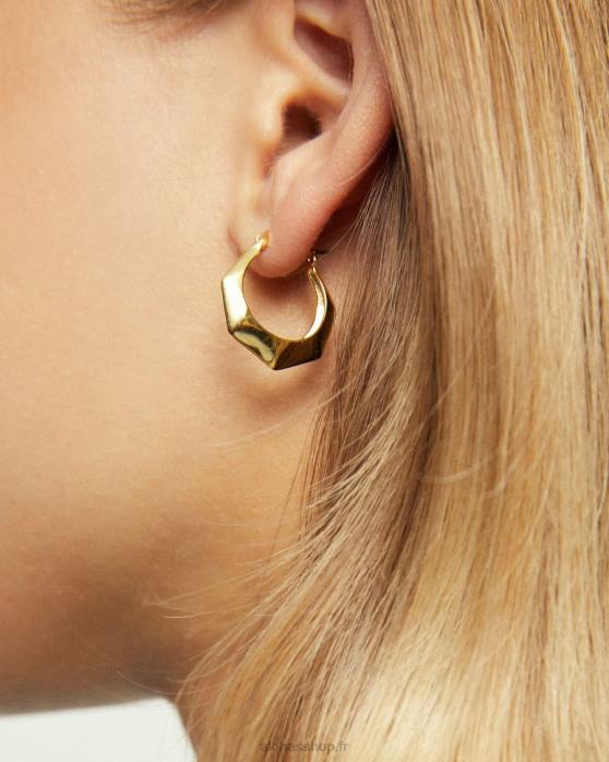 femmes or P64N1183 Alohas hexagone - boucles d'oreilles en or