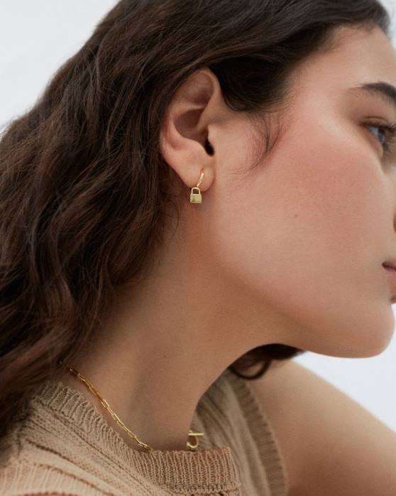 femmes or P64N1194 Alohas serrure - boucles d'oreilles en or