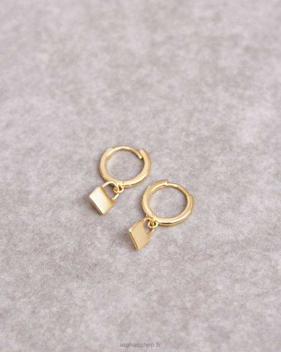 femmes or P64N1194 Alohas serrure - boucles d'oreilles en or