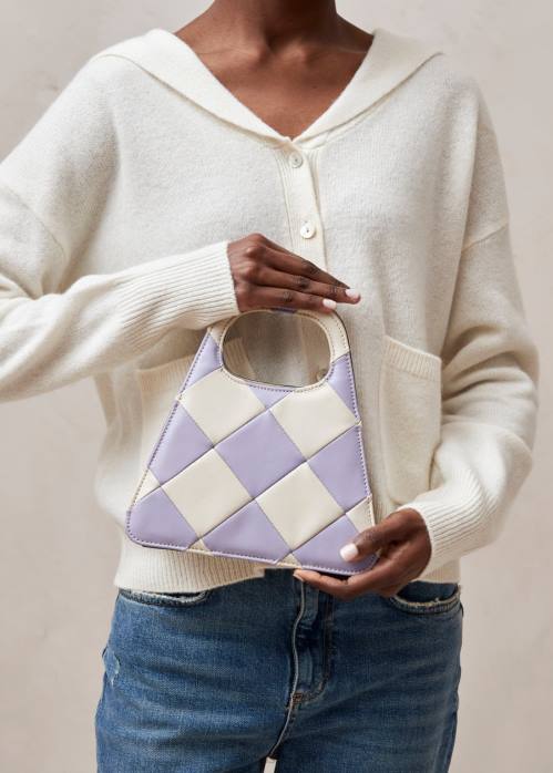 femmes Scacchi mauve ivoire P64N1098 Alohas le a scacchi - sac à main à carreaux blanc et violet