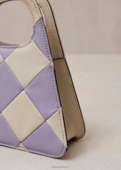 femmes Scacchi mauve ivoire P64N1098 Alohas le a scacchi - sac à main à carreaux blanc et violet