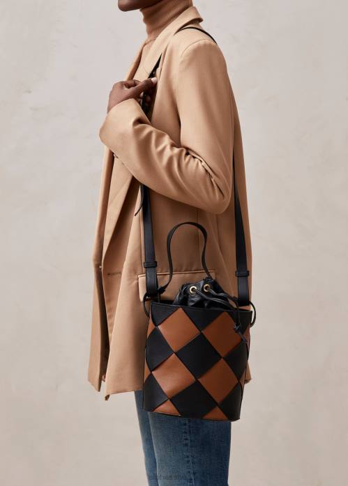 femmes Scacchi noir bronzé P64N1152 Alohas le u venti scacchi - sac à main en cuir noir et marron