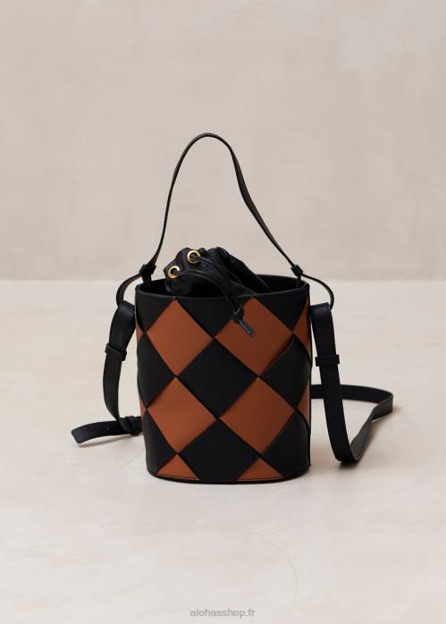 femmes Scacchi noir bronzé P64N1152 Alohas le u venti scacchi - sac à main en cuir noir et marron