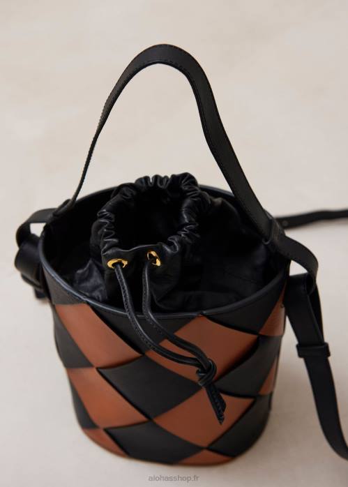 femmes Scacchi noir bronzé P64N1152 Alohas le u venti scacchi - sac à main en cuir noir et marron
