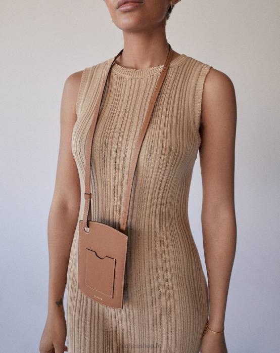 femmes beige camel bicolore P64N1128 Alohas pochette pour téléphone - sac à main en cuir marron et beige