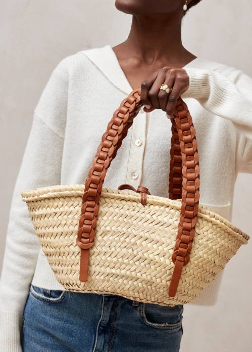 femmes bronzer P64N1172 Alohas tissé - sac à main en cuir marron
