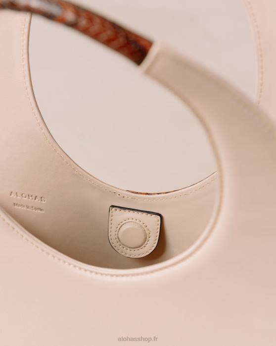 femmes crème beige pierre P64N1037 Alohas le o venti indo - sac en cuir blanc et beige