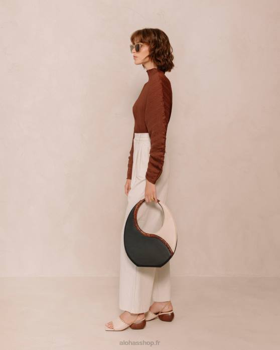 femmes crème noire P64N1036 Alohas le o venti indo - sac en cuir noir et blanc
