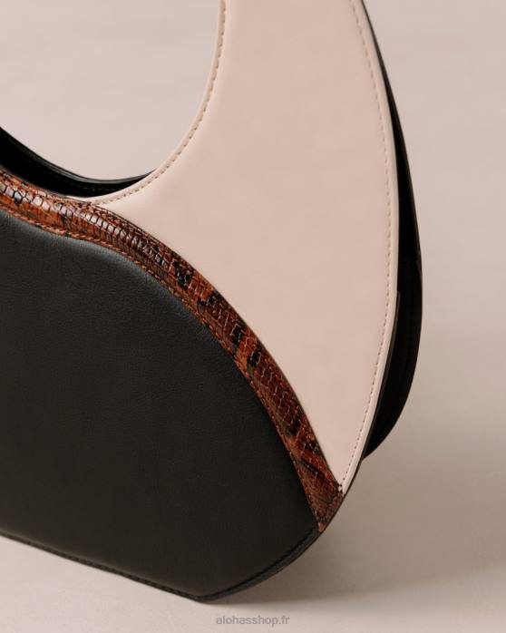 femmes crème noire P64N1036 Alohas le o venti indo - sac en cuir noir et blanc