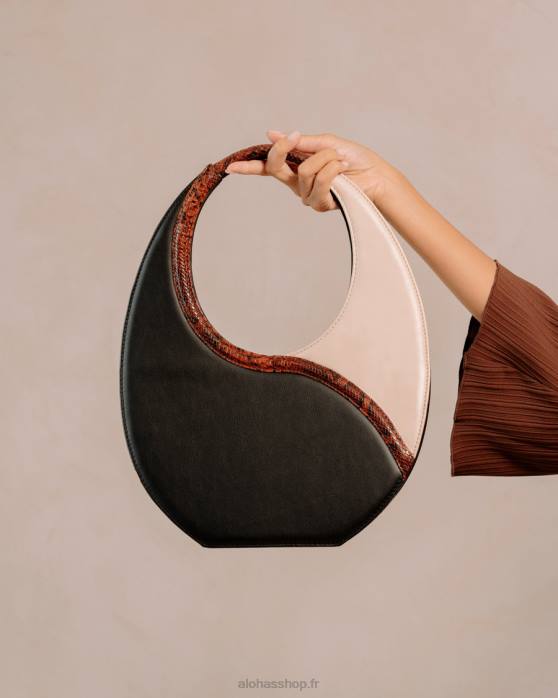 femmes crème noire P64N1036 Alohas le o venti indo - sac en cuir noir et blanc