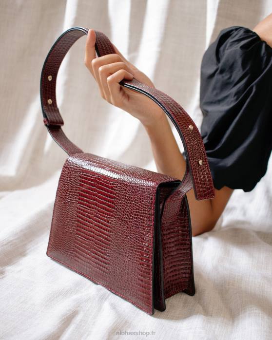 femmes croco bordeaux foncé P64N1167 Alohas meridiem croco - sac à main en cuir marron