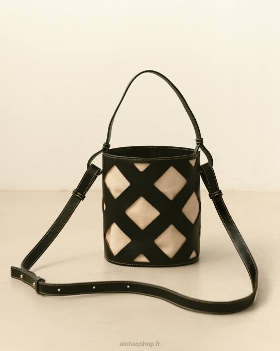femmes gaufre noir P64N1155 Alohas le u venti waffle - sac à main en cuir noir