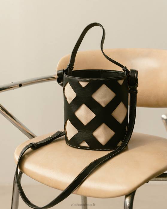 femmes gaufre noir P64N1155 Alohas le u venti waffle - sac à main en cuir noir