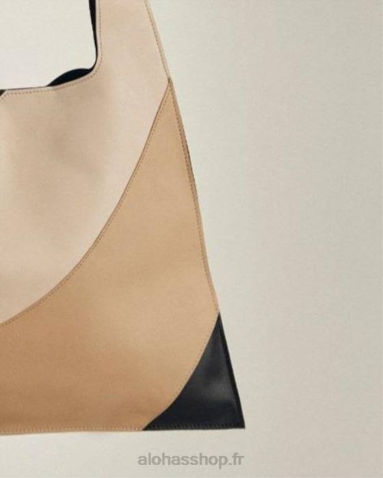 femmes kaléidoscope pierre noire imprimé beige P64N1096 Alohas le l kaléidoscope - sac à main en cuir noir et beige