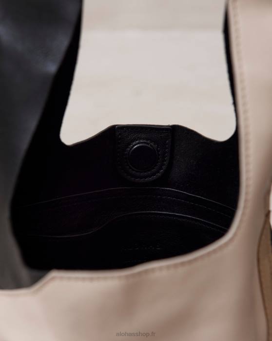 femmes kaléidoscope pierre noire imprimé beige P64N1096 Alohas le l kaléidoscope - sac à main en cuir noir et beige