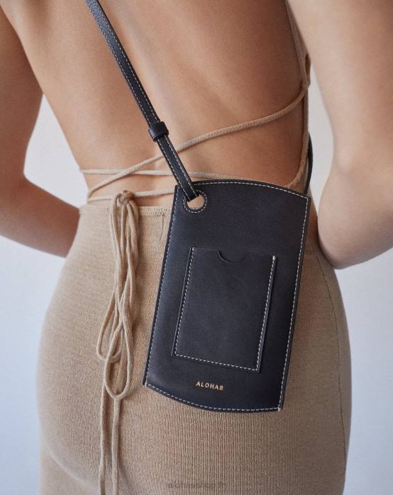 femmes noir P64N1127 Alohas pochette pour téléphone - sac à main en cuir noir