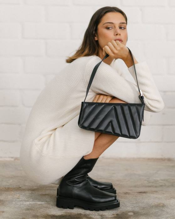 femmes noir P64N1166 Alohas bonnet de nuit - sac à main en cuir noir