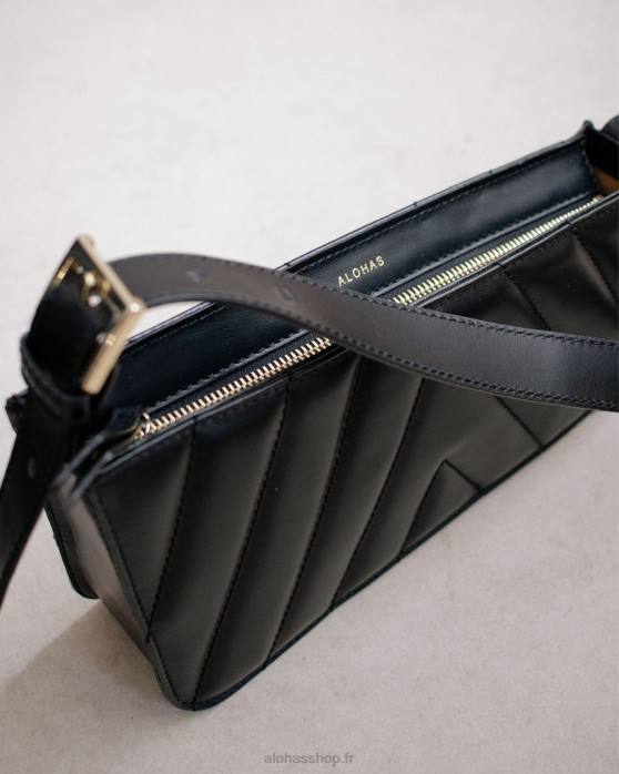 femmes noir P64N1166 Alohas bonnet de nuit - sac à main en cuir noir