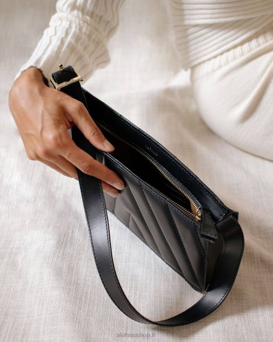 femmes noir P64N1166 Alohas bonnet de nuit - sac à main en cuir noir