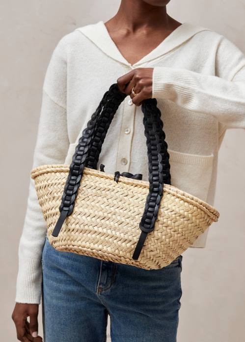 femmes noir P64N1173 Alohas tissé - sac à main en cuir noir
