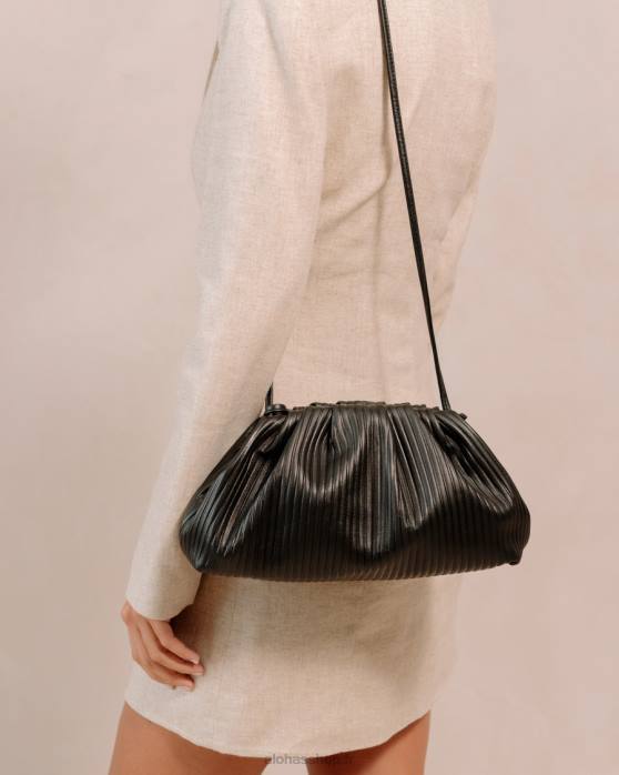 femmes noir plissé P64N1061 Alohas le d plissé - sac en cuir noir