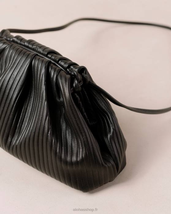 femmes noir plissé P64N1061 Alohas le d plissé - sac en cuir noir