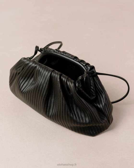 femmes noir plissé P64N1061 Alohas le d plissé - sac en cuir noir