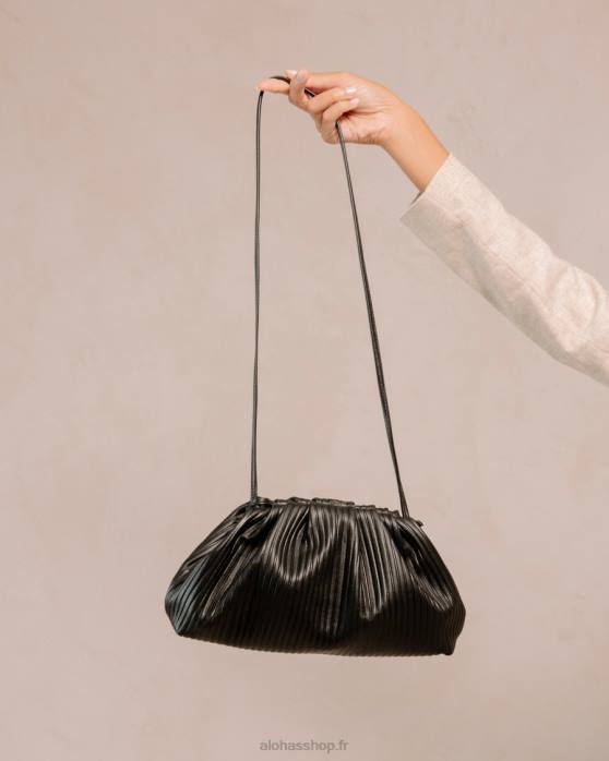 femmes noir plissé P64N1061 Alohas le d plissé - sac en cuir noir