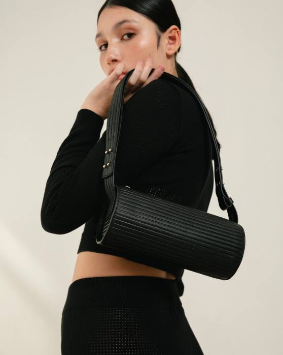 femmes noir plissé P64N1120 Alohas le i plissé - sac à main en cuir noir