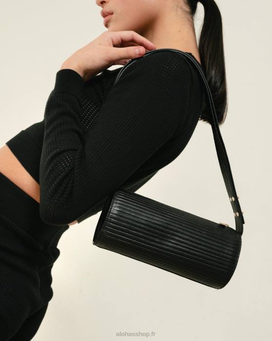 femmes noir plissé P64N1120 Alohas le i plissé - sac à main en cuir noir