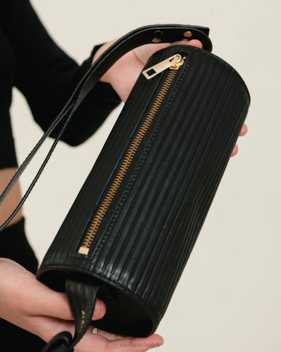 femmes noir plissé P64N1120 Alohas le i plissé - sac à main en cuir noir