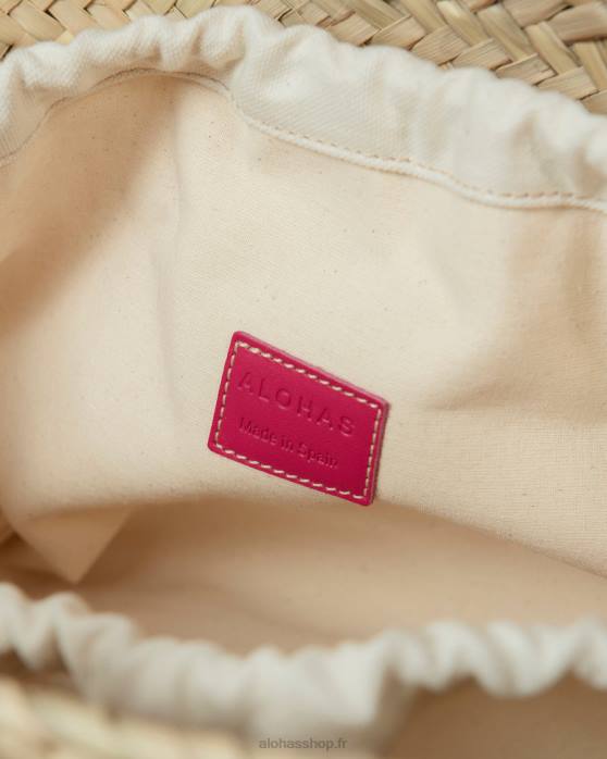 femmes rouge à lèvres rouge magenta P64N1041 Alohas palmette - sac en paille cuir rouge et rose