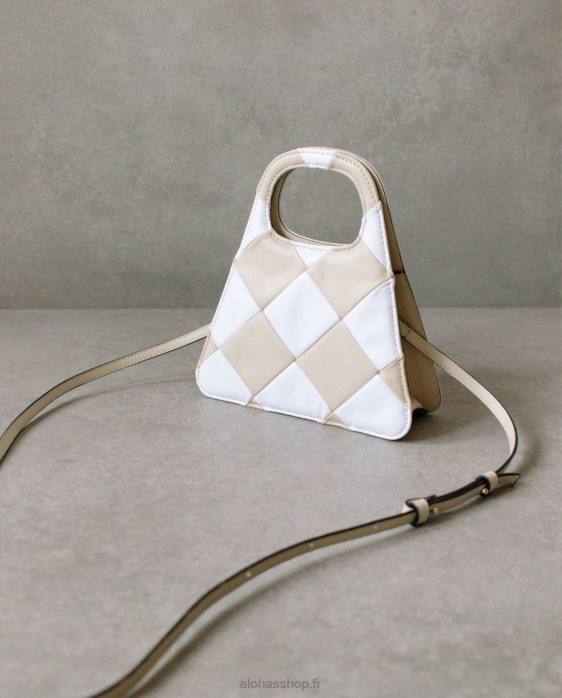 femmes scacchi beige ivoire P64N1099 Alohas le a scacchi - sac à main à carreaux beige et crème
