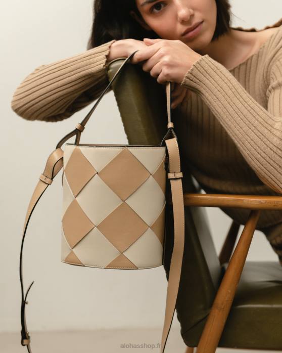 femmes scacchi beige ivoire P64N1153 Alohas le u venti scacchi - sac à main en cuir blanc et beige